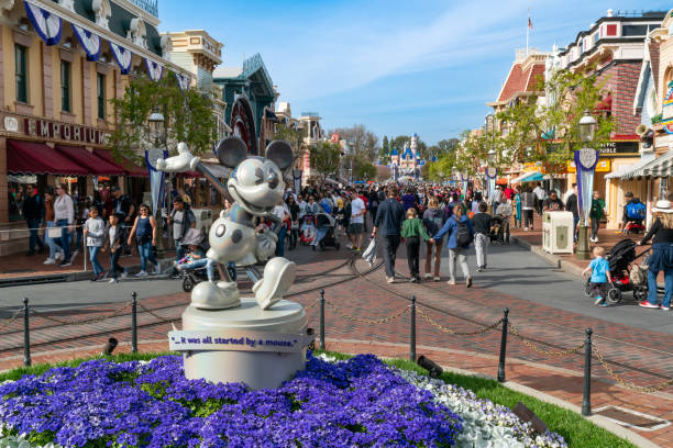 ANAHEIM, CA - MARCH 13: General views of the new Mickey Mouse statue on Main Street, during the "100 Years of Wonder" celebration at Disneyland on March 13, 2023 in Anaheim, California.  (Photo by AaronP/Bauer-Griffin/GC Images)